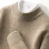 Novo suéter masculino de cashmere para outono e inverno, espesso, gola alta parcial, pulôver, solto, casual, cor sólida, blusa básica de tricô