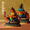 Estátuas em miniatura de bronze Huang Cai Shen e Tara Verde, culturais e artísticas, requintadas e pintadas à mão, ornamentos de Buda pintados à mão, santuários budistas portáteis