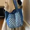 Bolsa Feminina Estilo Coreano Bolsa de Estudante Versátil Xadrez Simples Bolsa de Ombro Satchel Bolsa Grande Ins Grande Capacidade Bolsa de Lona