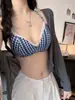 5115# Top Bandeau Cuadros con Cordones Estilo Deseo Puro de Verano para Mujer Ajustado de una Pieza con Copas Versátil