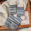 Meias Largas Estilo Fair Isle Retrô de Inverno para Mulheres, Meias Grossas Quentes de Lã Argyle, Meias de Tricô Grossas Estilo Japonês de Cano Médio