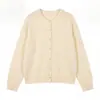 Cardigan de Lã Sem Costura Feminino Fino Macio Sedoso Caxemira Tricô Escovado Peça de Outerwear Feminina Outono Versátil Tricô Início do Outono