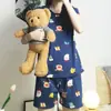 Atacado de Fábricas de Comércio Exterior: Pijama Fino de Manga Curta para Mulheres, Conjunto de Roupa de Casa Fofa de Desenho Animado para Verão, Quarto