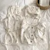 Pijama de Algodão Nuvem para Mulheres, Conjunto de Três Peças Verão Fino Manga Curta Calça Longa, Conjunto de Roupa de Casa Solto e Fofo de Menina Cartoon