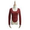Camiseta de manga larga adelgazante con cuello en U para chica, nueva y pura tendencia de primavera, top sexy y sexy con pecho grande y parte inferior adelgazante.