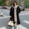 Elegante Estilo Coreano 2025 Otoño e Invierno Nuevo Abrigo Vestido Largo con Capucha Lana de Cordero Versátil Holgado Moda Abrigo Ins