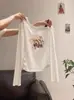 Top de manga larga con diseño estampado de dibujos animados de anime de nicho nuevo para primavera y otoño, de hombro oblicuo, hombros descubiertos, cintura plisada para mujer