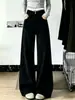 Pear-shaped figure, black wide-leg jeans for women, new autumn collection, plus-size, high-waisted, loose-fitting, slimming, and with a flowing, floor-length design
