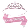 Nova moda Coreana infantil coroa de strass doce rosa coração coroa de cabelo tiara cinto de aniversário acessórios