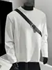 Camiseta Patchwork Desconstruída Americana Gola Redonda Manga Longa para Homem Outono Tendência Marca Solta Boxy Moletom Cor Sólida Camada Base Top