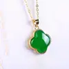 Colgante de Calcedonia de Trébol de Cuatro Hojas Colgante de Jade Incrustado en Oro Jade Colgante Jade Vivo Suministro de Regalo Plateado en Plata S925 Incrustado