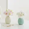Estilo ins flor de tulipán artificial adorno de escritorio flor de margarita pequeña flor falsa jarrón de cerámica crema decoración de sala de estar dormitorio