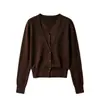 Cárdigan de punto largo de manga larga casual versátil de dos piezas falsas para mujer, cuello en V, adelgazante, diseño exterior, chaqueta de punto, top de otoño