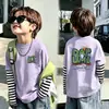 Camiseta de manga larga para niño, estilo falso dos piezas, 100% algodón, nueva temporada primavera y otoño 2026 para niños, camiseta básica de otoño para niños grandes