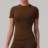 Camiseta deportiva de estilo europeo y americano para yoga, de manga corta, ajustada, para correr al aire libre, con cuello redondo y manga corta para mujer.