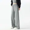 Calça reta cinza com cordão e dois bolsos para mulheres, novo estilo primavera 2026, simples, moderna, versátil, calça esportiva casual de perna larga