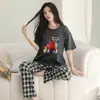 Pijama de Raya Refrescante para Mujer, Verano Manga Corta Pantalón Largo, Algodón Elástico, Tacto de Alta Gama, Tallas Grandes, Ropa de Casa