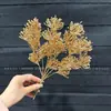 Flores de Nochevieja, Flores Artificiales Doradas, Eucalipto Dorado, Hortensia, Abanico Dorado, Hojas de Ginkgo, Cubo de la Fortuna, Arreglo Floral, Hojas, Flores de Plástico