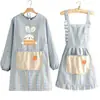 Avental de Lona Estilo Ocidental Smock Doméstico de Cozinha Feminino Respirável Especial para Trabalho em Catering Mangas Longas Roupa de Trabalho Anti-incrustante e Resistente a Manchas