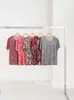 Ropa de Verano para Mujeres de Mediana Edad y Mayores, Ropa de Madre, Tops con Cuello de Ladrillo, Camisetas de Manga Corta de Algodón Hielo para Mujer, Suministros Rurales y del Campo