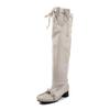 Botas Femininas com Pelo Removível, Forro em Couro Dividido de Vaca, Couro Genuíno, Salto Grosso, Tira, Laço, Botas Arrumadas Multiestilo