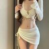 Traje de Baño Femenino de Comercio Exterior Set de Cuatro Piezas 2026 Nuevo Sexy Negro Aguas Termales Transfronterizo Bikini Ropa de Baño Femenina