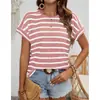 Aliexpress Nova Camiseta Listrada de Manga Curta Estilo Europeu e Americano para Mulheres, Gola Redonda, Caimento Solto, Blusa Versátil Casual de Verão