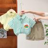 Traje de Verano para Niño Nuevo Estilo Estilo Occidental Bebé Delgado Manga Corta Dos Piezas Bebé Verano Camisa a Rayas Pantalones Cortos Moderno