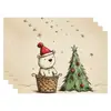 Amazon Manteles Navideños Muñeco de Nieve Árbol de Navidad Manteles Decoración de Mesa de Comedor Occidental Manteles Aislantes Fiesta Navideña
