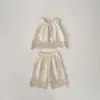 Traje de Niña Estilo Coreano 2026 Verano Nuevo Estilo Chaleco Vestido Conjunto de Dos Piezas Bebé Niña Bordado de Encaje Ropa para Niña Pequeña