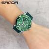Reloj de Cuarzo Sanda New 7018 Calendario Verde Reloj Water Ghost Moda Casual Silicona Reloj de Hombre