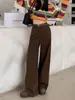 Jeans Rectos de Felpa Color Café Melard Brown para Mujer, Nuevo Estilo Retro Americano Otoño/Invierno 2026 Pantalones de Pierna Ancha con Efecto Caído