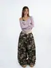 Pantalones de chándal curvos de camuflaje con pedrería de alta resistencia estilo americano para hombres y mujeres, pantalones casuales originales de calle con estampado de leopardo, sueltos, de pierna ancha, brillantes