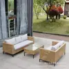 Sofá de Exterior Silla de Ratán Patio Exterior B&B Sofá de Ratán Doble para Tres Personas Balcón Villa Combinación de Sofás de Ratán
