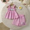 Roupa Infantil para Meninas, Conjunto de Verão, Meninas Pequenas, Camisola Infantil com Acabamento de Renda, Blusa Franzida com Shorts, Novo Estilo Mais Vendido para Bebês e Crianças Pequenas