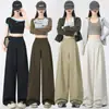 Foto Real de Calça Wide Leg Curva, Calça Casual, Versátil e Emagrecimento para Mulheres, Estilo Fino Primavera/Verão 2026, Calça de Workwear Solta e com Caimento, Secagem Rápida