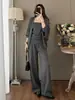 Conjunto de suéteres puramente sexy y de estilo relajado para mujer, con un top de tubo, cárdigan de punto y pantalones casuales de pierna ancha, conjunto de tres piezas