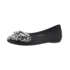 Novos sapatos rasos femininos de outono com bico quadrado e strass, mocassins femininos de bico quadrado com laço raso, sola macia, tamanhos grandes 41-43