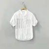 Camisa retro de manga corta con retazos a rayas estilo japonés para hombre, camisa casual holgada de moda estilo montaña para parejas, nicho de verano