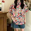 Camisa floral retrô estilo Hong Kong de manga curta para homens e mulheres, modelagem solta, colarinho de lapela, camisa floral estilo japonês, roupa casual para férias na praia