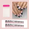 Uñas Vestibles de Lunares con Lazo Europeo y Americano Uñas Falsas Almendra Francesa 24 Piezas Uñas Vestibles Terminadas Venta al por Mayor Transfronteriza Uña