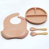 Paquete de vajilla de silicona para niños, tazón suplementario para aprender a comer, juego de tenedor y cuchara para comer para bebés, succión fuerte, anticaídas