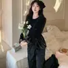 Pijama de Otoño e Invierno 2024 para Mujer Traje de Pantalón Largo de Terciopelo Dorado Estilo Palacio con Encaje Ropa de Casa para Mujer