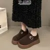 Zapatos de Lana Grises Estilo Birkenstock para Mujer con Suelas Gruesas, Mocasines que Aumentan la Altura, Forrados de Felpa, Espesados, Zapatos de Algodón Cálidos, Botas de Nieve