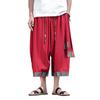 Verano 2024 Nuevo Estilo Étnico Retro Chino de Algodón y Lino Suelto Tiro Ancho Pantalones de Pierna Ancha Pantalones Capri para Hombre