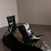 2026 Nuevas Botas Hechas a Mano de Moda Tacón Alto Cuero Texturizado Vintage Botas Túnica para Mujer Otoño Invierno Botas que Aumentan la Altura de Media Pantorrilla