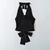 Ropa de Mujer al por Mayor Transfronteriza Estilo Europeo y Americano Verano Nuevo Diseño de Cuello Halter Sexy Espalda Descubierta Ajustado Top Camisola Corto