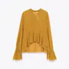 Exportación Transfronteriza Ropa de Mujer Otoño 2025 Nuevo Estilo Europeo y Americano Cuello Redondo Manga Larga Top con Volantes en Capas 5039205