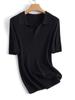 [Hengjia Qy] Tricô Tencel Feminino Manga Curta Gola Polo Peça de Roupa Externa de Verão Pulôver Fino com Fio com Elegante