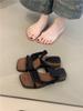 Sandalias Retro de Plataforma Gruesa y Punta Cuadrada de Una Tira para Mujer para Usar Afuera en Verano 2025 con Faldas y Sandalias Romanas Casuales de Dos Usos